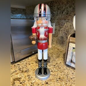 Football Player Christmas Nutcracker Figurine - Red and Silver